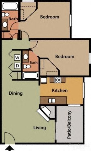 Floor plan for 2 beds, 2 baths, 1050 sqft